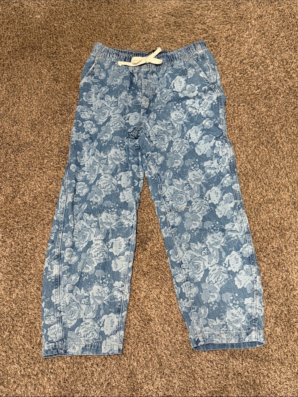 GAP Blue Floral Chambray Barrel Pants